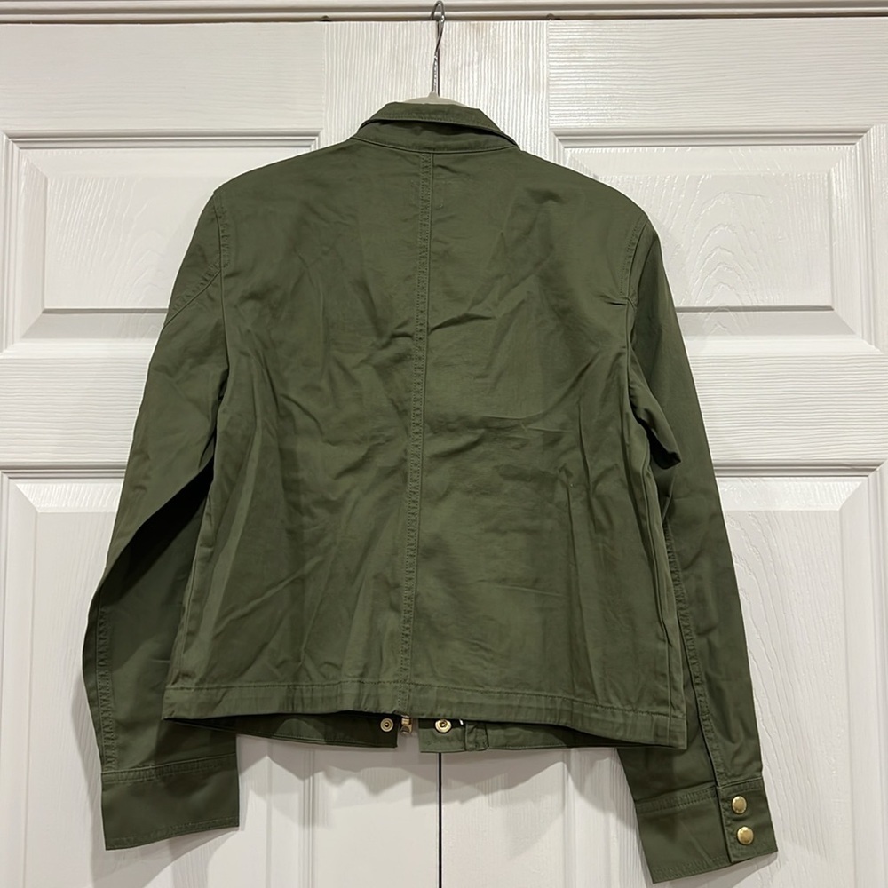 J Crew Factory Twill Utility Jacket Womens Green Size Small Petite SP - Picture 8 of 9